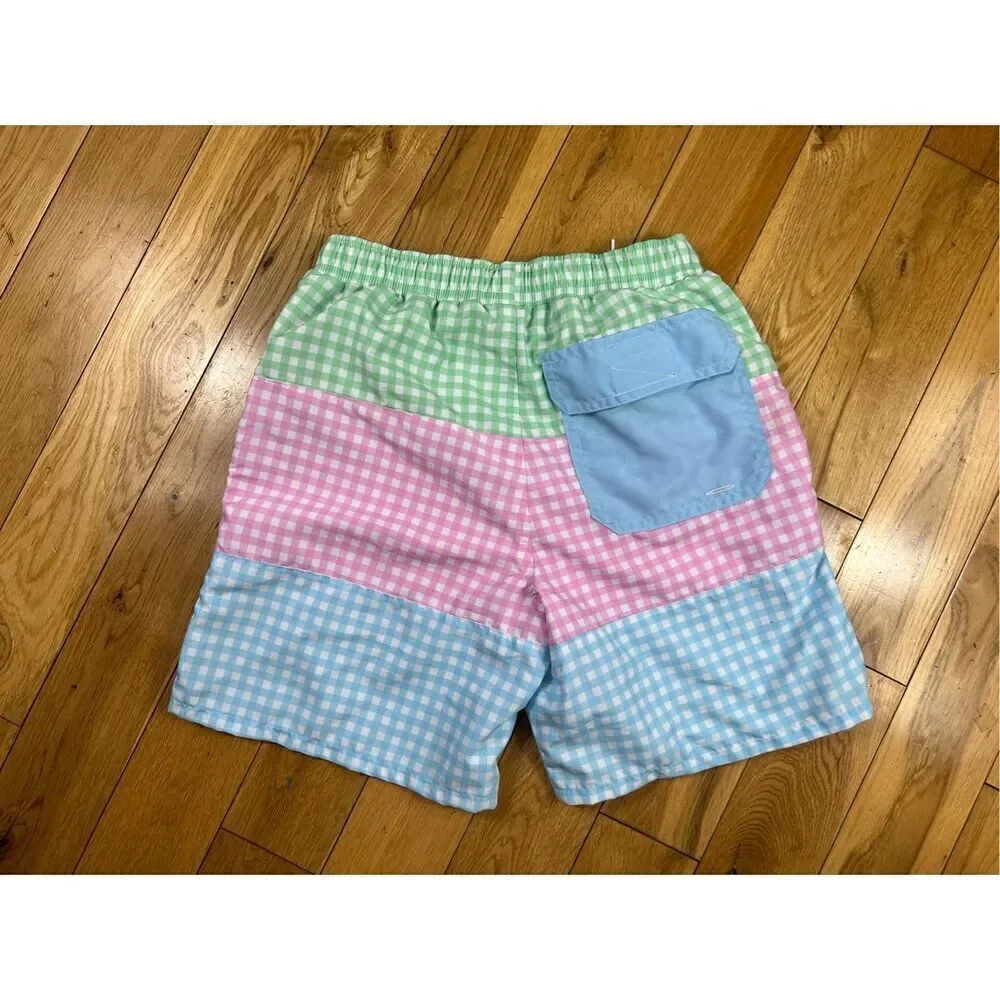 J Bailey Boys Gingham Coastal Swim Trunks Size 12